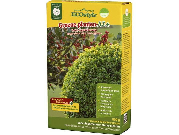 ECOstyle Groene planten-AZ Meststof rijk aan Stikstof - 4 maanden Voeding - Organische Plantenvoeding - Extra sterke Wortels - Diepgroene Kleur - Voor 25 Planten - 800 GR