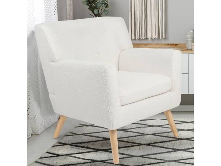 IDMARKET Fauteuil scandinave LIV en tissu bouclette blanc
