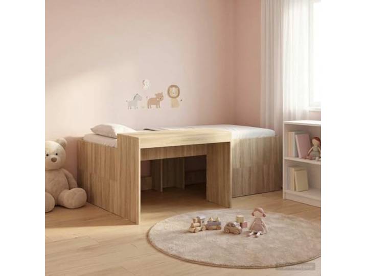 RJPLMFV Hochbett für Kinder, integrierter Schreibtisch, Eiche Sonoma, 90 x 200 cm