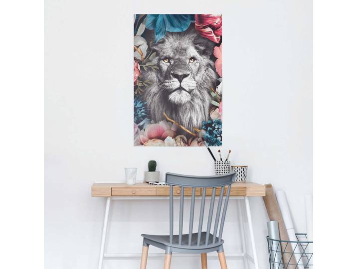 Poster Löwe Flowers Papier Multicolor 61 x 92 x 0cm