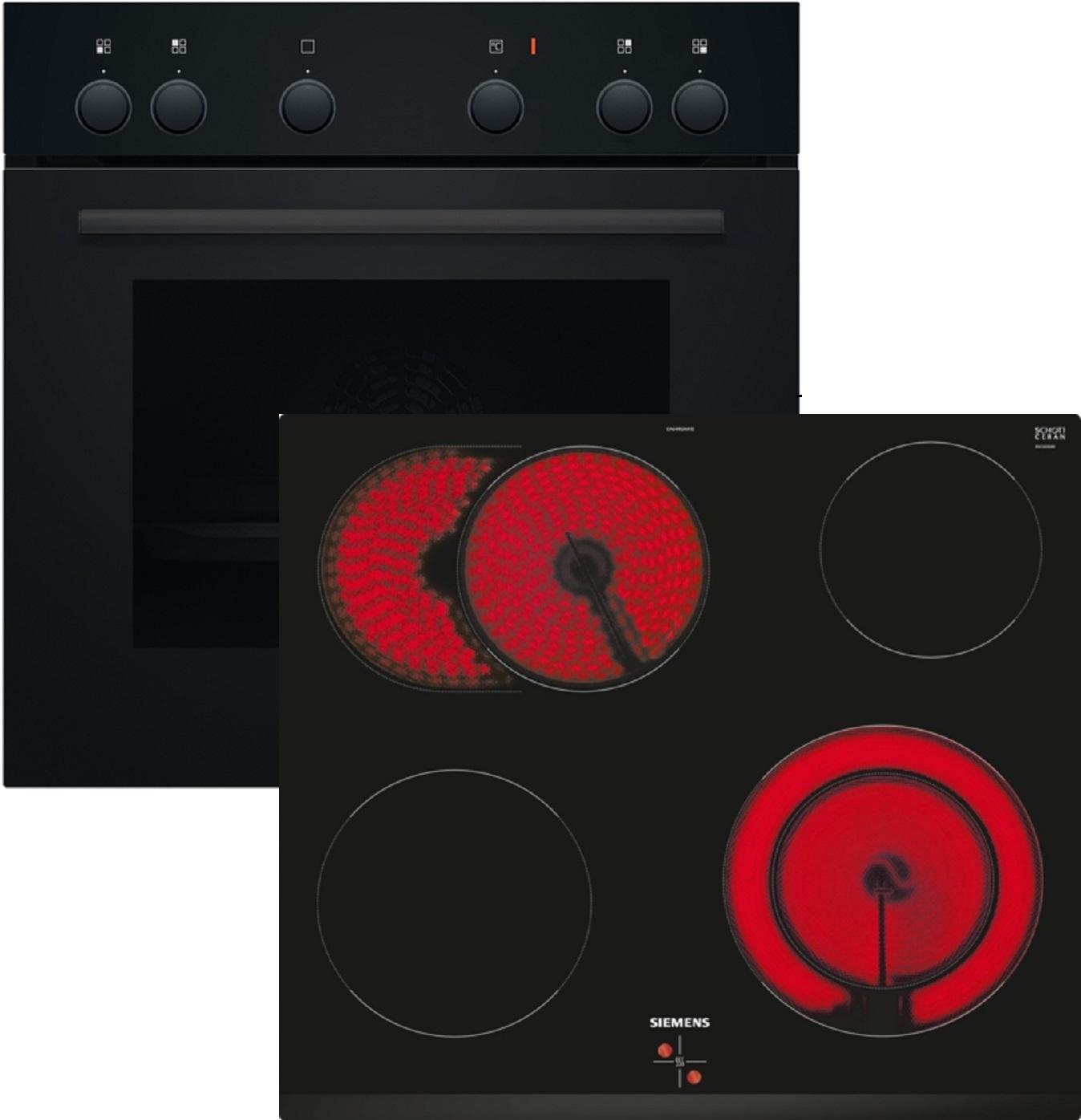 Siemens EQ110KA3BB Einbau-Herd-Set, HE010FBA1 + EA631GNA1E + HZ438201, Einbau-Herd, Elektro-Kochfeld, Teleskopauszug, 2-fach