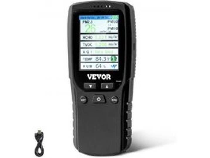 VEVOR Moniteur de qualité d'air 8 en 1, dectecteur de particules professionnel PM2,5 PM10 PM1.0, formaldéhyde, température, humidité, testeur TVOC AQI avec seuils d'alarme pour intérieur, extérieur