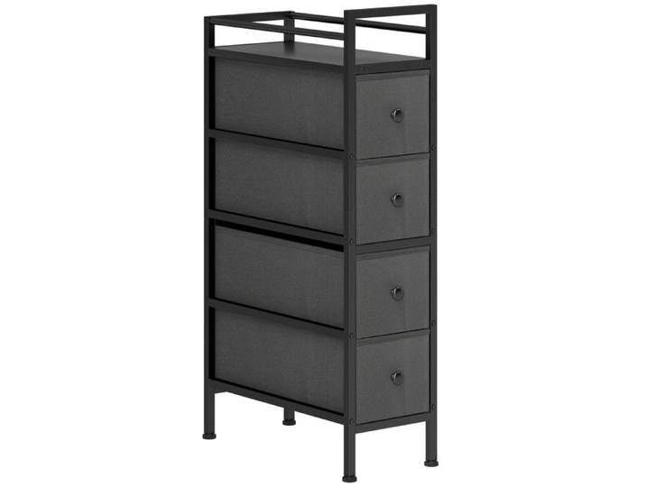 FSX Commode en tissu slim et peu encombrante avec 4 tiroirs cadre en acier pour chambre à coucher salon noir