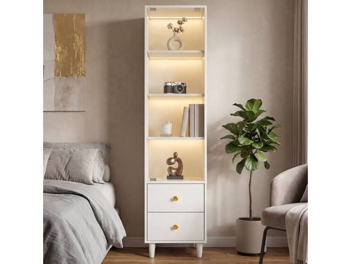 Vitrine - ZEVKOR - Vitrine 1 Porte Vitrée - 1 porte - 2 tiroirs - LED intégré