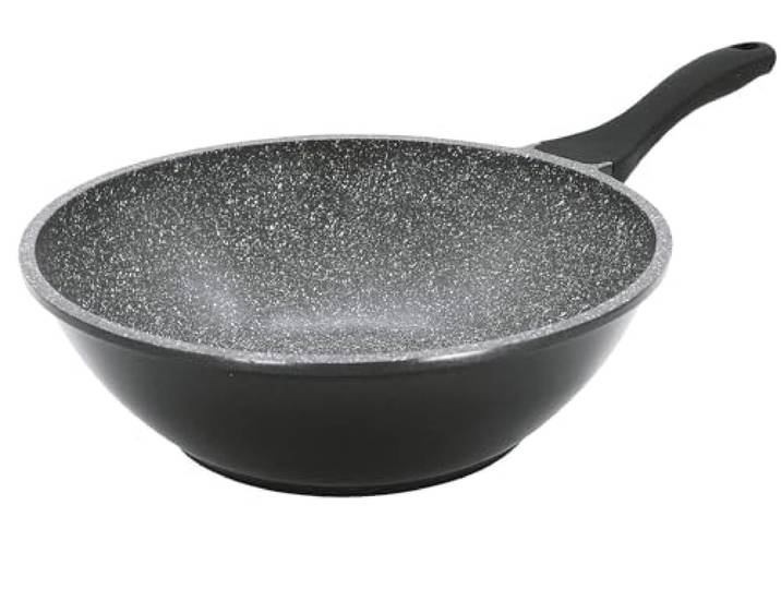 Krüger Aluguss Wokpfanne Barcelona Ø 28 cm Granit-Optik Induktion Antihaft-Versiegelung Backofenfest bis 180°C Soft-Touch-Griff Optimale Wärmeleitung Ideal für Wokgerichte & Gemüse