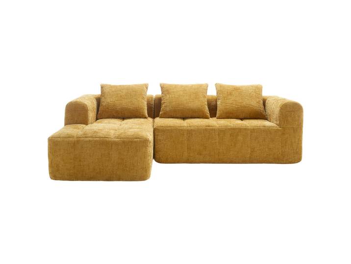 Komhtom Ecksofa-Chenille-Sofa mit Chaiselongue und Armlehnen, Gelb, Mode, 250x158 cm, Wohnzimmer, Sofas & Couches, Wohnlandschaften, Ecksofas