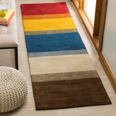 SAFAVIEH Handmade Himalaya Orange/ Multicolored Stripe Wool Gabbeh Rug