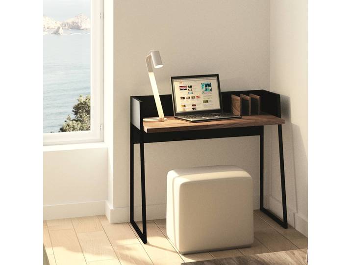 Schreibtisch Volga 90 x 88 x 60cm Schwarz/Braun/Walnuss/Schwarz