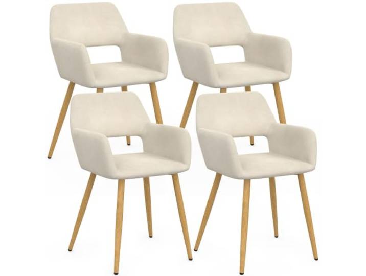 IDMarket - Set aus 4 Esszimmerstühlen, Tischsesseln HOLY in beigem Samt