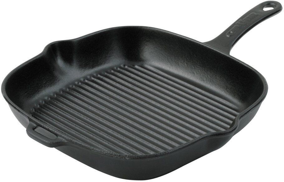 Symple Stuff 26cm Cast Iron Grill Pan / Griddle Set Matt Black 26cm W X 7cm H