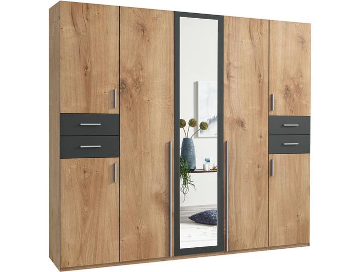 Kleiderschrank Vasquez Plankeneiche/graphit Holzwerkstoff B 225 cm