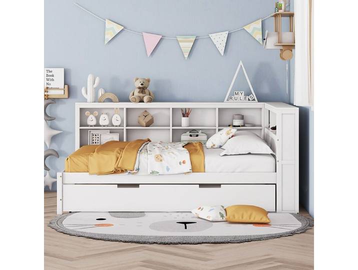 Lit adulte 140x200 cm Canapé-lit Lit double Lit Gigogne 90x190 - SWEIKO - Blanc