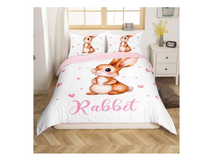 LuxusKollektion Kinderbettwäsche Bettwäsche Set Kaninchen 200x200cm Rosa Mädchen