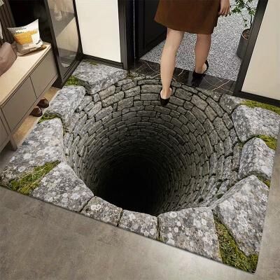 LightInthebox 3D Optical Illusion Stone Well Doormat 2D Flat Print Deep Well Design on Durable Material Perfect for Adding Rustic Charm to Any Entryway Rug
