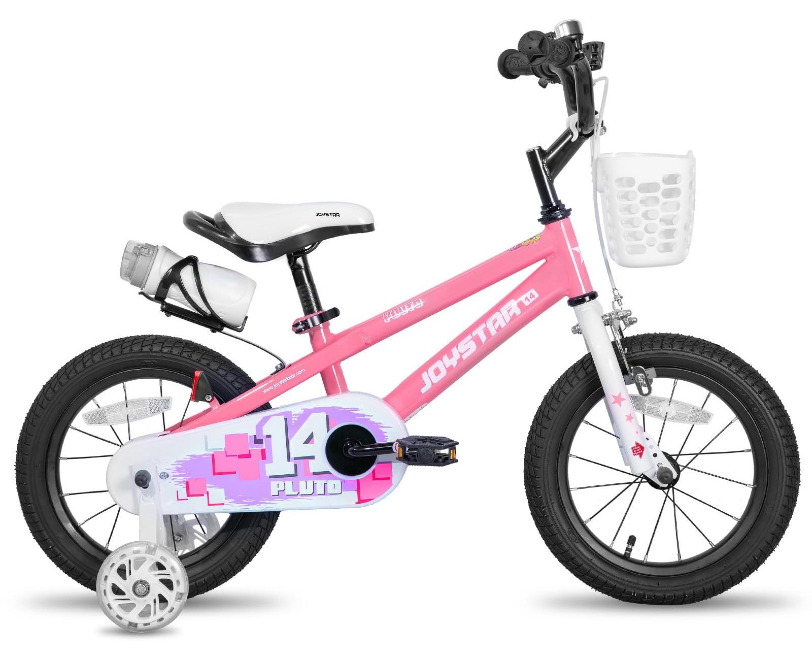 14-Zoll-Kinderfahrrad mit Stützrädern und Korb, rosa