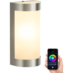 ledscom.de Wandleuchte WARU, für außen, IP44, edelstahl, inkl. E27 LED RGB, 892lm, Smart Home