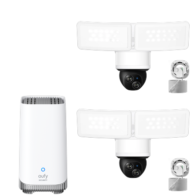 eufy Floodlight Camera E340 with AC Cable (2-Cam Kit) + eufy Homebase™ 3 White