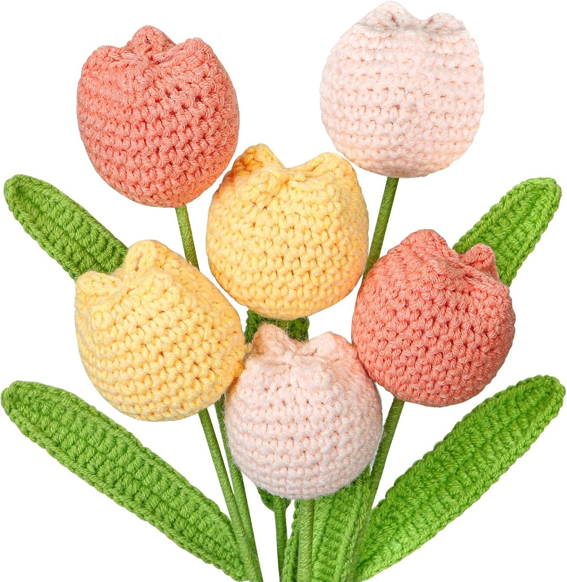 SnelShoppen Set van 6 Gehaakte Tulpen in Pastelkleuren