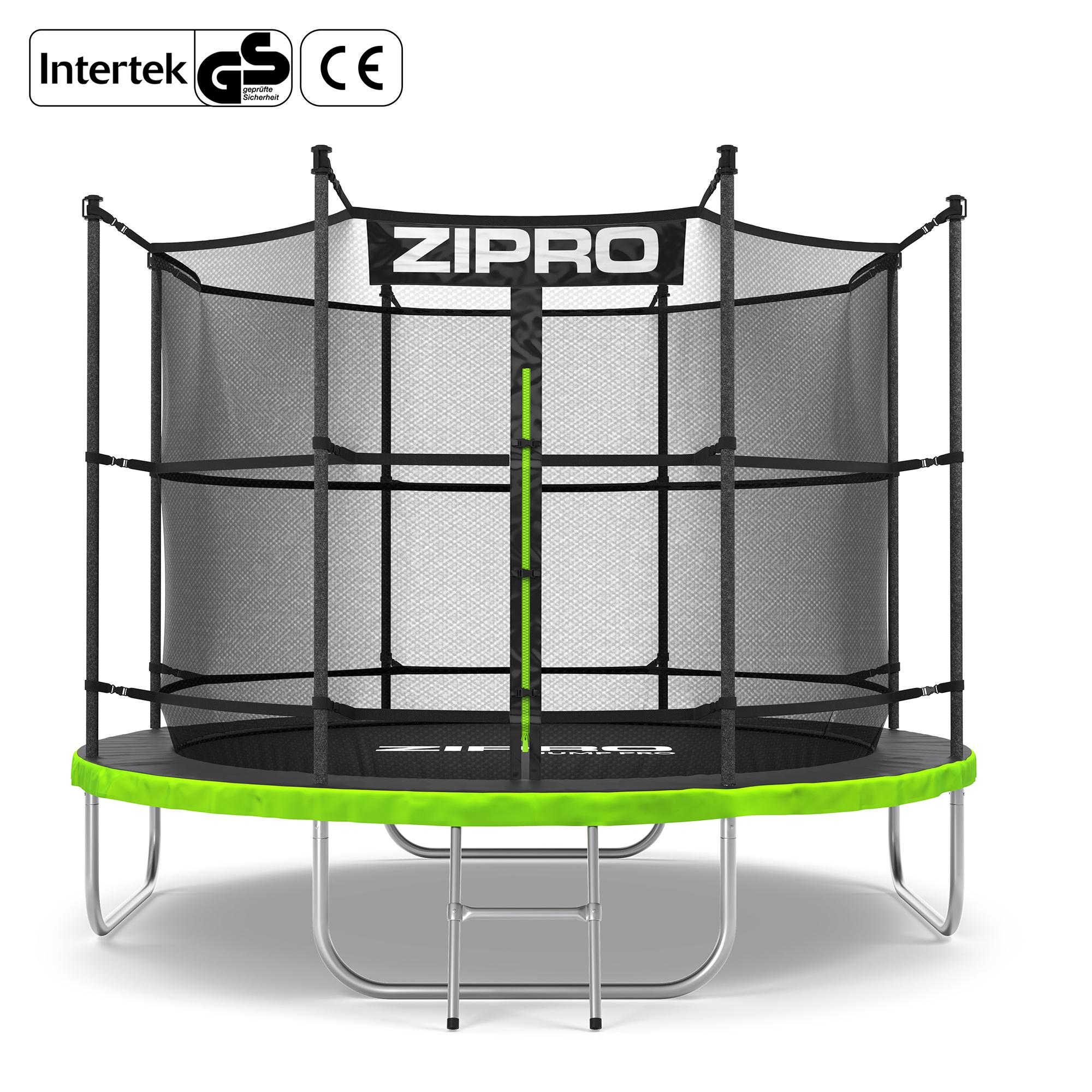 ZIPRO Trampolin Jump Pro IN | 8FT Ø 252 cm | Gartentrampolin Kindertrampolin Komplett-Set inkl. Innennetz, Leiter & Randabdeckung, Outdoor, Grün
