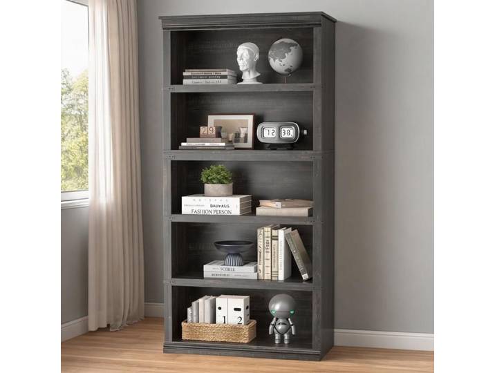 Bibliothèque 5 niveaux – Style fermier – Étagères ouvertes – Charge 20 kg par étagère – 80*32*171CM - Retro