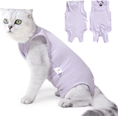 Inspire Curations ComfortGuard Cat Recovery Suit Soft Surgical Recovery Onesie purple s