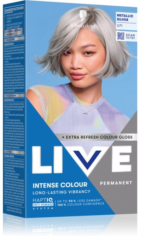 Schwarzkopf LIVE Intense Colour coloration cheveux permanente teinte U71 Metallic Silver 1 pcs