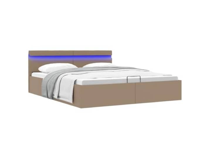 YNGBHFNOP Kunstleder Hydraulisches Stauraumbett MDF 180x200 Braun Stauraumbett mit LED Cappuccino-Braun Kunstleder 180x200cm Bett mit Bettkasten Hydraulik Doppelbett Polsterbett mit