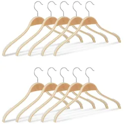 Relaxdays Kleiderbügel Holz 10er Set, rutschfeste Lamellen, natürliche Optik, 360° drehbarer Haken, stabil, 42 cm, natur