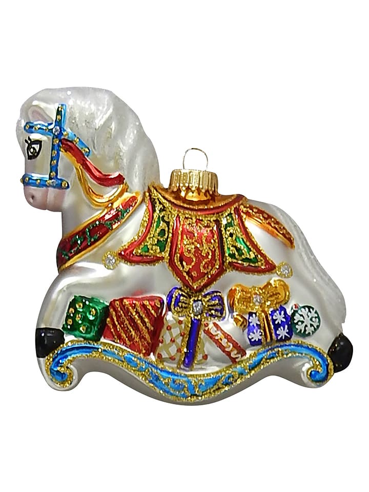 Krebs Glas Lauscha Christbaumornament "Elegantes Schaukelpferd" in Bunt - (B)15 cm - onesize