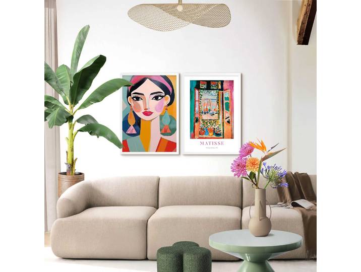 Bild mit Rahmen REINDERS Matisse Open Window set , bunt (farbe bild(er): mehrfarbig), B:50cm H:70cm T:2,2cm, MDF, Bilder, Bild mit Rahmen, Wohnzimmer - Mehrfarbig - MDF - Berühmte Künstler - 50x70 cm
