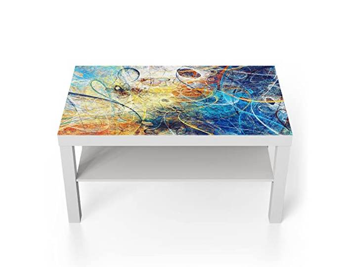 DEQORI Glastisch weiß groß 90x50 cm Motiv Lebhafte Kritzelei ausgefallener Beistelltisch aus Glas Hochglanz Couchtisch fürs Wohnzimmer moderner Couch Tisch mit Design