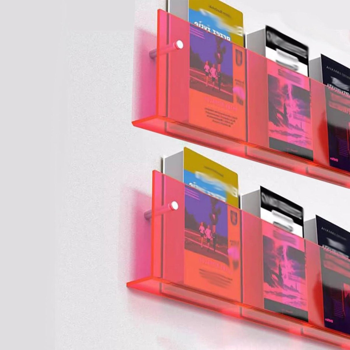 Tijdschriftenrek Acryl Lichtrood - Wandmontage Boekenplank en Documentenhouder