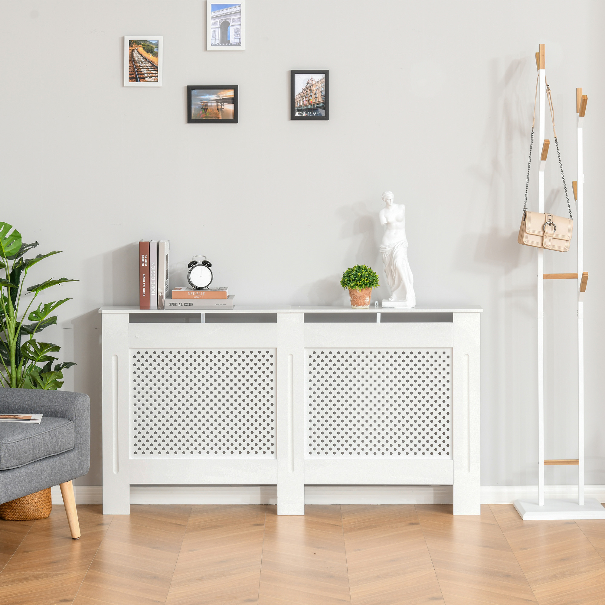 Homcom Copritermosifone in Legno Copertura Moderna 151.5 × 82 × 19cm Verniciato Bianco Aosom