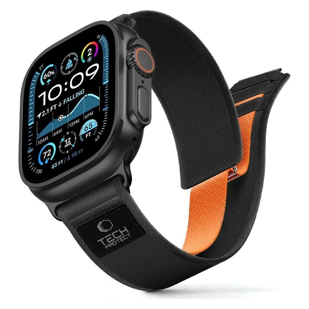 Tech-Protect Nylon Elite Strap for Apple Watch 44 / 45 / 46 / 49 mm - Black amp Orange (Nylon) (TECH-PROTECT)
