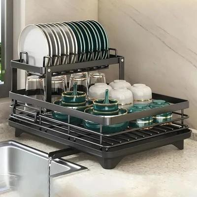 Uplifted Goods Adjustable Over Sink Dish Drying Rack With Drainboard white