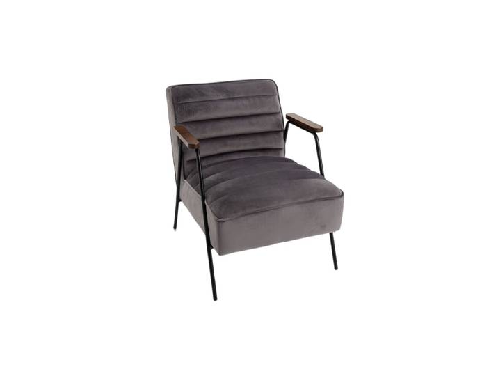 Fauteuil relax en velours et métal noir gris
