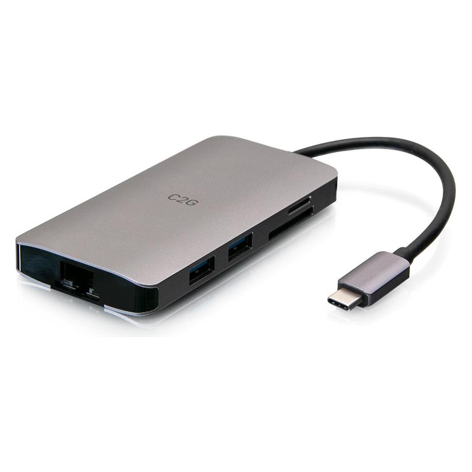 C2G USB-C Mini Dock with HDMI, 2x USB-A, Ethernet, SD Card Reader, and USB-C Power Delivery up to 100W (USB-C, 8 Ports) (C2G54458)