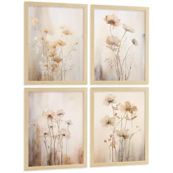 POSTER 4er-Set Wandbilder Blumen Vintage modern Wohnzimmer Deko, Schlafzimmer, Küche, Badezimmer Rahmenlos A3