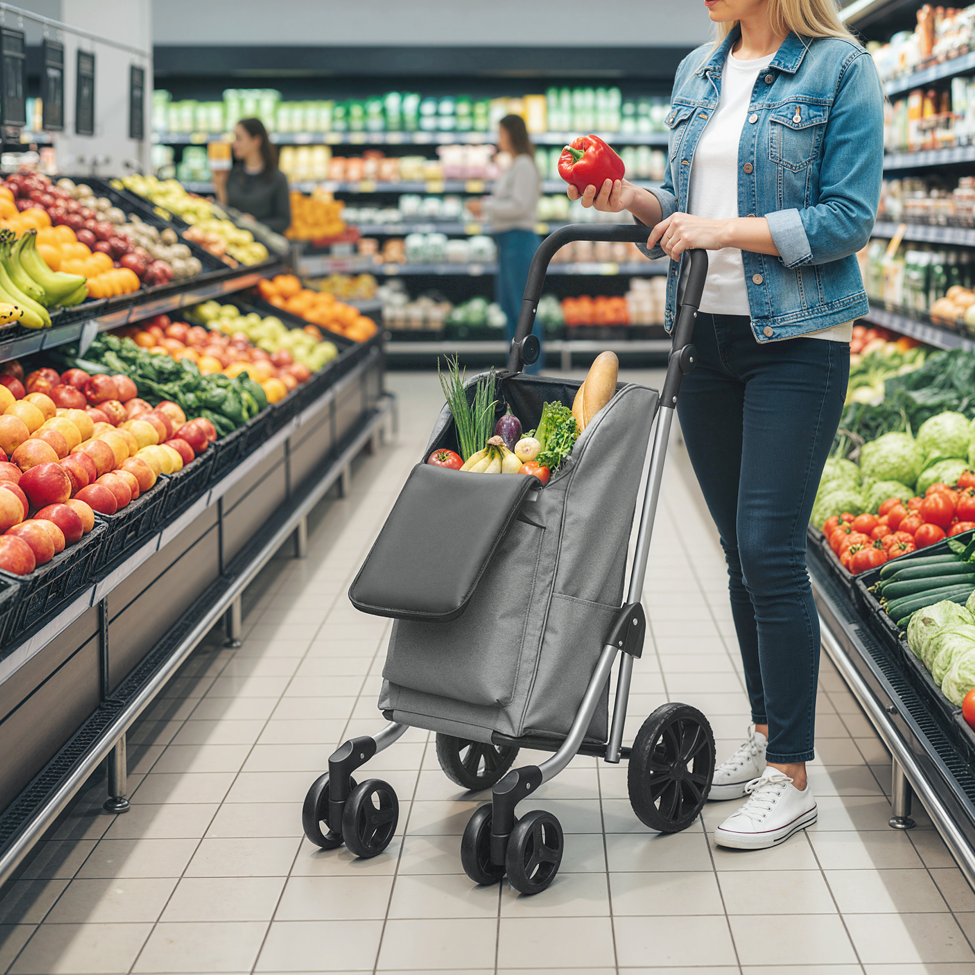 Homcom Carrello Spesa Pieghevole in Alluminio con Ruote, Borsa da 46L, Scomparto Refrigerato, Manico Regolabile, Grigio   Aosom Italy
