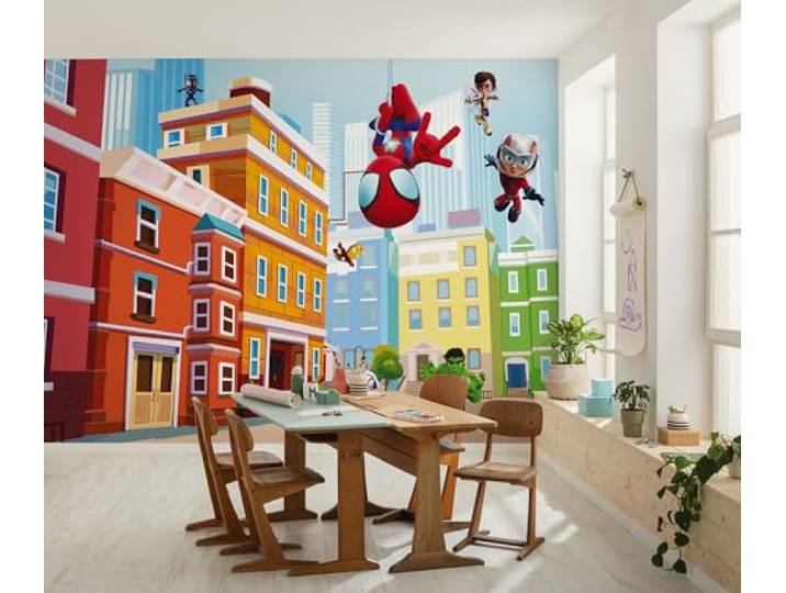 Komar Vlies Fototapete - Marvel Spidey and His Amazing Friends City - Größe 400 x 250 cm - Kinderzimmer, Kindertapete, Tapete