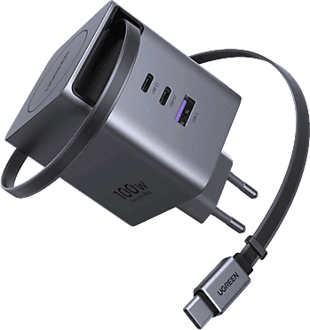 Cargador para portátil - Ugreen X616, Universal, 100W, 2x USB-C, 1x USB-A, Carga Rápida, Gris