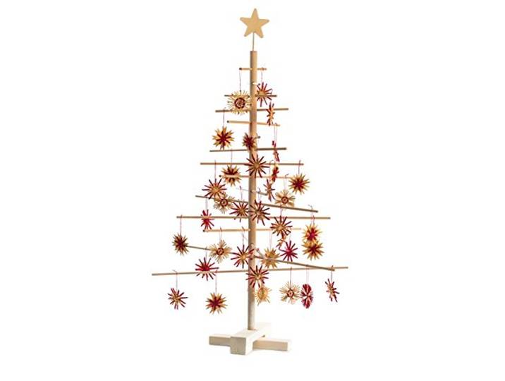 xmas3, Künstlicher Weihnachtsbaum aus echtem Holz. Kräftig, Platzsparend, Nachhaltig und Einfach. Perfekte Weihnachtsbaum Alternative. 48 x 48 x 75 cm, 16 Ästen.