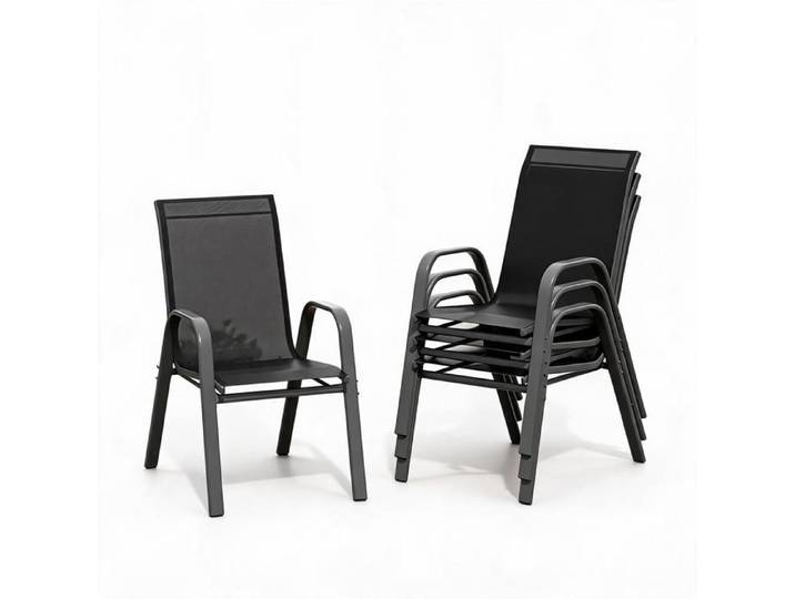 Lot de 4 chaises de jardin empilables - JoyGarden - Dossier haut structure métal antirouille tissu résistant pour terrasse - Noir