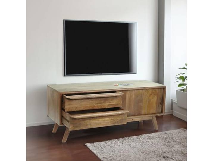 Mendler TV-Rack HWC-L96 Massiv-Holz Mango 46x110x35cm Fernsehtisch, Lowboard, Kommode, Schrank, Schubladen