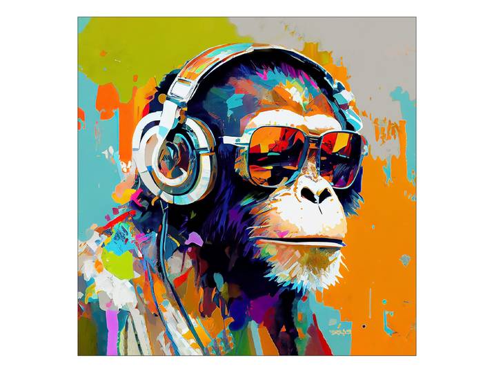 Tableau verre Animals With Headphones ty Matériau : Verre Motif : Animal Motif : Animal Type de verre : Verre clair Turquoise/Jaune 20 x 20 x