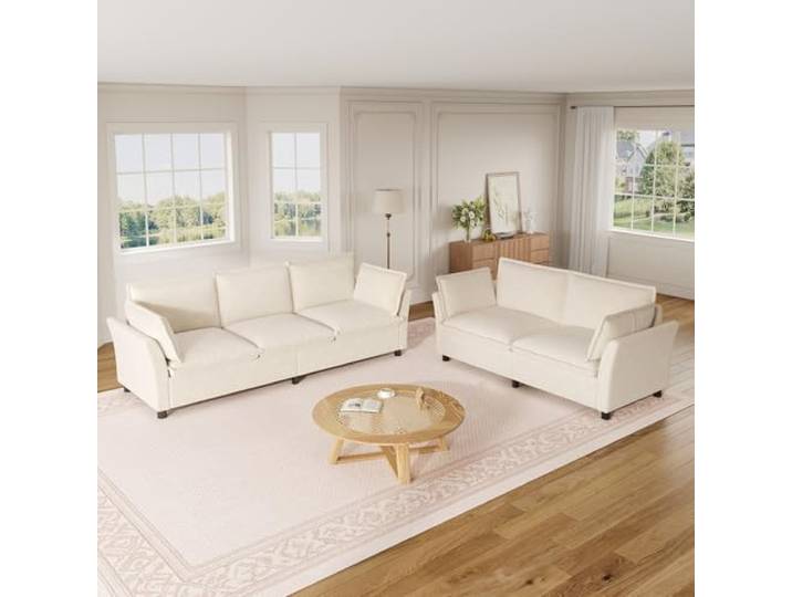 BTM Modern Sofa Set 3-2 Wohnzimmer Polstergarnitur mit Kissen, Cloud Modulare Sofa Set Couchgarnitur, Chenille, Beige