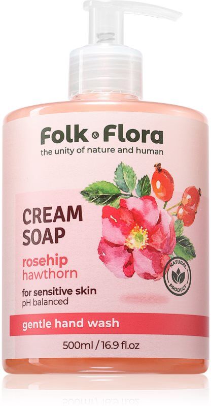 Folk & Flora Rosehip & Hawthorn cream liquid soap for sensitive skin 500 ml