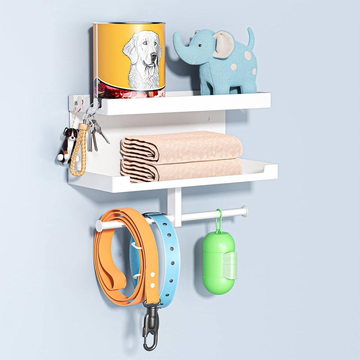 Hondengarderobe wandhouder met plank voor hondenriem en accessoires - Zwart metaal