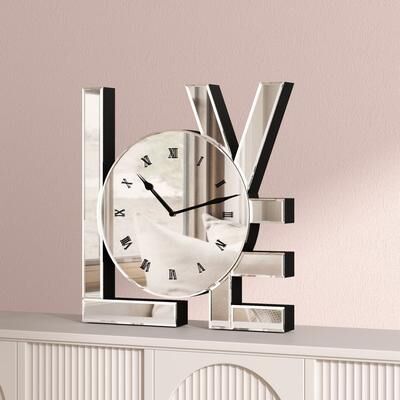 Value Selection LOVE Silver Mirrored Decorative Clock With Silent Quartz Movement LOVE Silver Mirrored Decorative Clock With Silent Quartz Movement