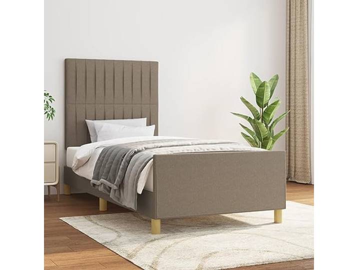 Atmungsaktiver Stoff höhenverstellbares Kopfteil Einzelbett Taupe 90x200 cm Bettgestell ohne Matratze Taupe 90x200 cm Stoff mit verstellbarem Kopfteil und stabilen Beinen